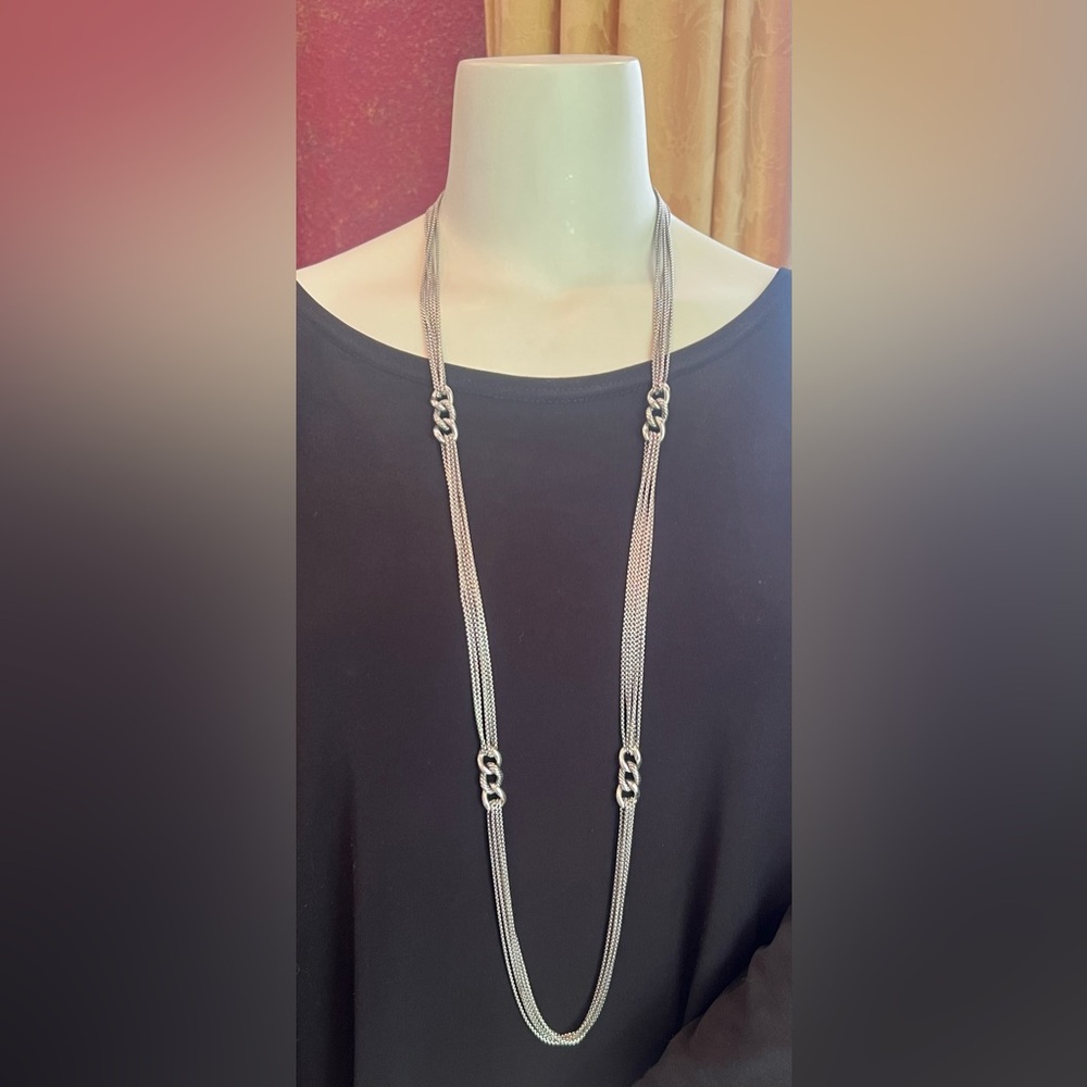 David Yurman Sterling Silver 42” Long Multi-Chain Curb Chain Link Necklace